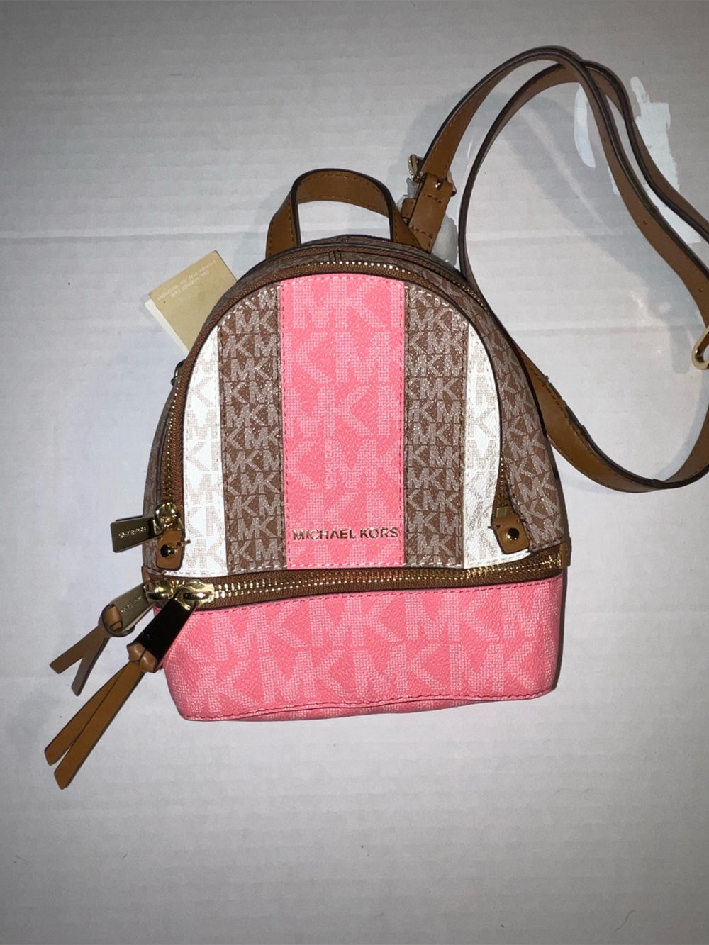 Michael Kors Pink and Brown Logo Stripe Crossbody Bag
